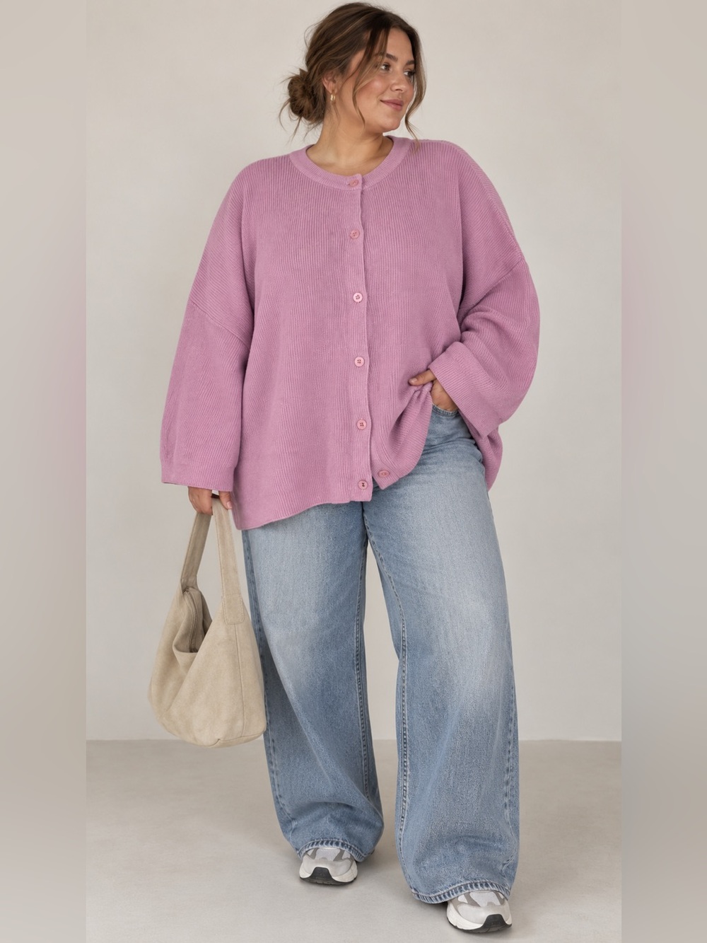 Dailystory Pink Ribbed Button-Front Cardigan sz XXL